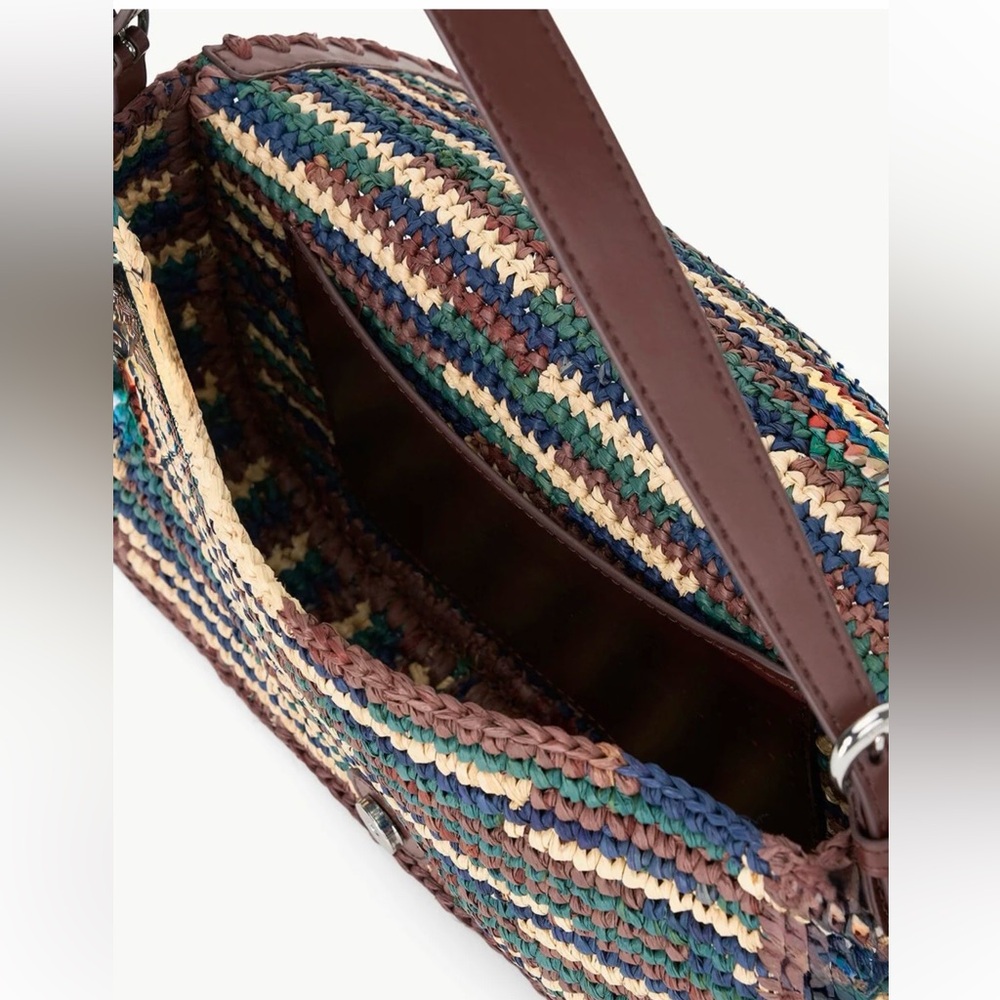 Staud Harlow Woven Multicolor Shoulder Bag with Brown Trim & Silver Buckle NWT - Picture 8 of 16